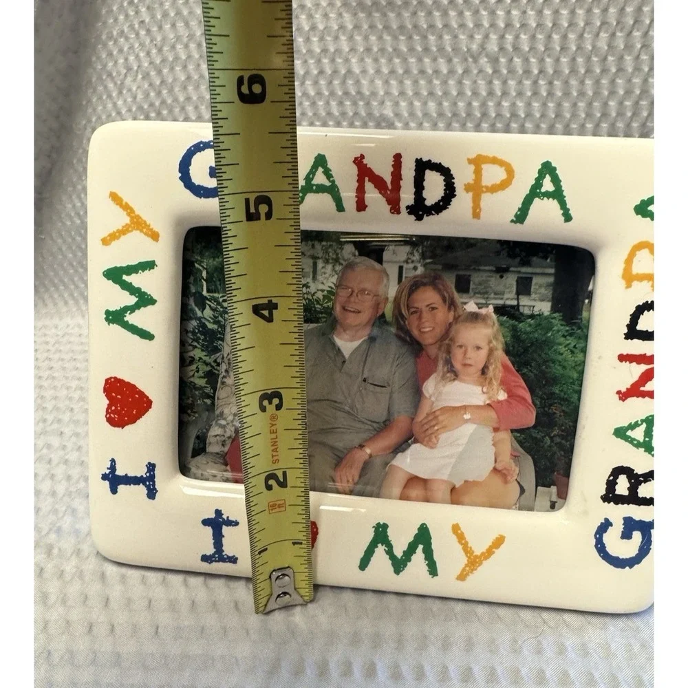 Ceramic Picture Frame I Love My Grandpa Colorful Holds 4x6 Photo Keepsake 90's